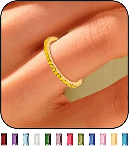 HUASAI Gold Birthstone Rings for Women Non Tarnish 14K Gold Plated Birthstone Rings Dainty Stackable Birthstone Rings Personalized Birthday Jewelry Gifts in Kuwait