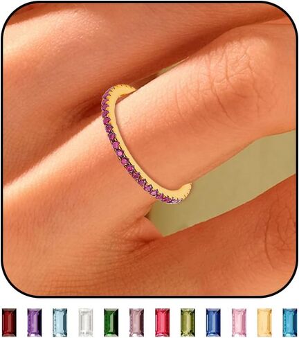 HUASAI Gold Birthstone Rings for Women Non Tarnish 14K Gold Plated Birthstone Rings Dainty Stackable Birthstone Rings Personalized Birthday Jewelry Gifts in Kuwait
