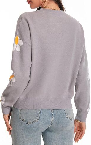 MYCDXE Womens Sweaters,Cardigan Sweaters for Women Floral Pattern Single Breasted Knit Cardigan Sweater in Kuwait