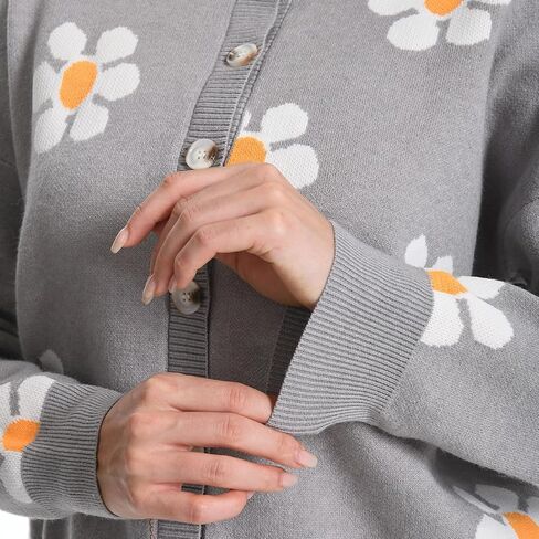 MYCDXE Womens Sweaters,Cardigan Sweaters for Women Floral Pattern Single Breasted Knit Cardigan Sweater in Kuwait