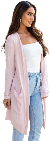 Tickled Teal Women's Open Long Sleeve Lightweight Knit Cardigan with Pockets in Saudi Arabia