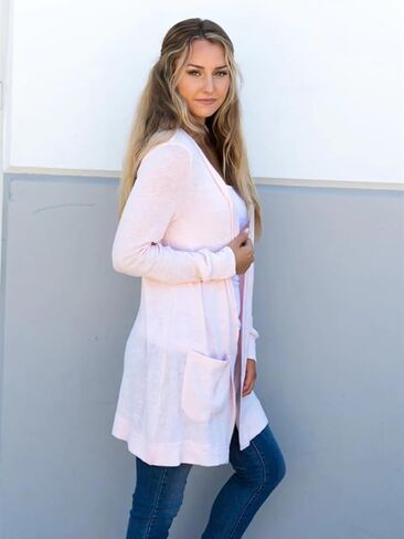 Tickled Teal Women's Open Long Sleeve Lightweight Knit Cardigan with Pockets in Saudi Arabia