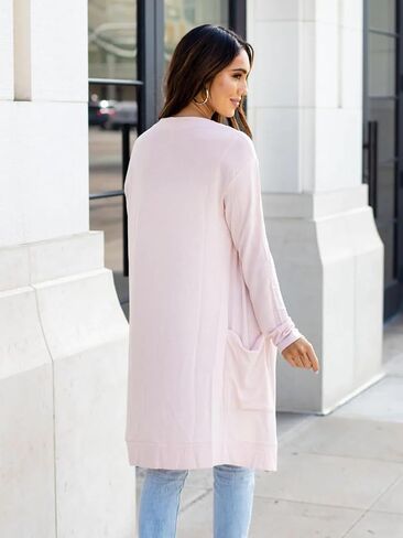 Tickled Teal Women's Open Long Sleeve Lightweight Knit Cardigan with Pockets in Saudi Arabia