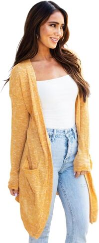 Tickled Teal Women's Open Long Sleeve Lightweight Knit Cardigan with Pockets in Saudi Arabia