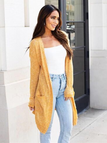 Tickled Teal Women's Open Long Sleeve Lightweight Knit Cardigan with Pockets in Saudi Arabia