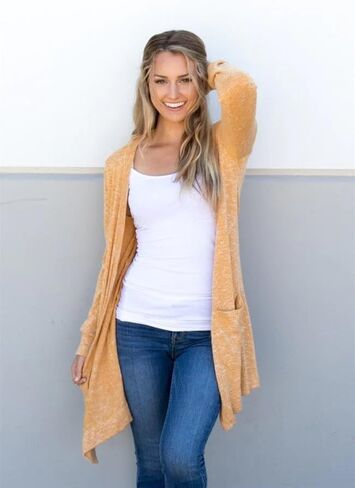 Tickled Teal Women's Open Long Sleeve Lightweight Knit Cardigan with Pockets in Saudi Arabia