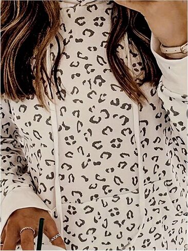 Women's Leopard Print Drawstring Hoodies Long Sleeve Loose Sweatshirt with Pocket in Saudi Arabia