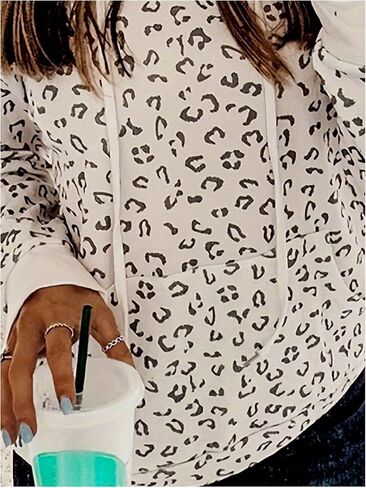 Women's Leopard Print Drawstring Hoodies Long Sleeve Loose Sweatshirt with Pocket in Saudi Arabia