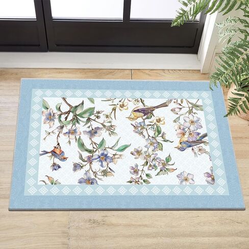 Artoid Mode Blue Flower Bird Tree Spring Area Rug, Summer Bath Rug Home Decor Low-Profile Non-Slip Washable Mat for Entryway Bedroom Bathroom Laundry Room Indoor 2x3 Feet in Saudi Arabia