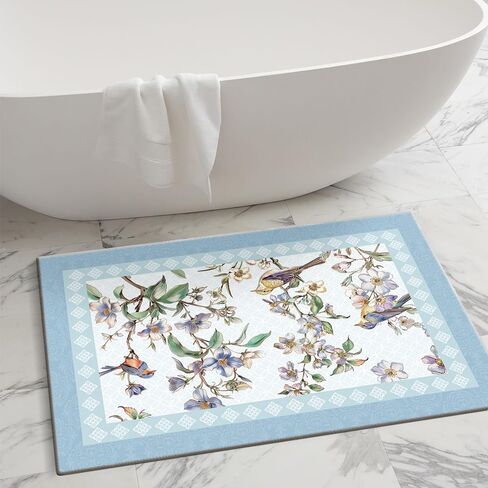 Artoid Mode Blue Flower Bird Tree Spring Area Rug, Summer Bath Rug Home Decor Low-Profile Non-Slip Washable Mat for Entryway Bedroom Bathroom Laundry Room Indoor 2x3 Feet in Saudi Arabia