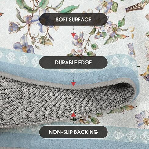 Artoid Mode Blue Flower Bird Tree Spring Area Rug, Summer Bath Rug Home Decor Low-Profile Non-Slip Washable Mat for Entryway Bedroom Bathroom Laundry Room Indoor 2x3 Feet in Saudi Arabia