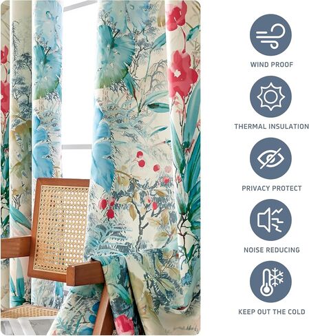 Watercolor Flower Plant Blackout Curtains Modern Floral Printed Window Drapes with Black Liner, Set of 2 Panels, 52x84 Inch in Saudi Arabia