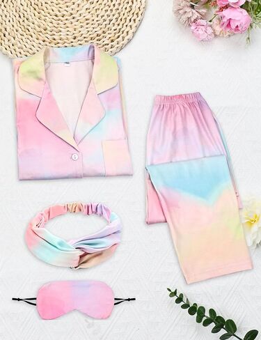 Girl Pajamas Set Long Sleeve kids Button Down Sleepwear with Eye Mask, Hairband in Kuwait
