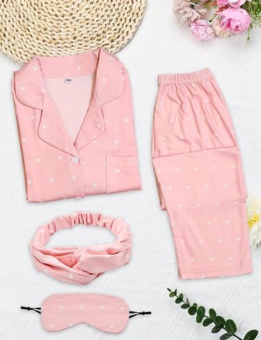 Girl Pajamas Set Long Sleeve kids Button Down Sleepwear with Eye Mask, Hairband in Kuwait