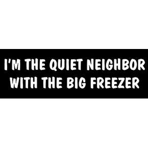 I'm The Quiet Neighbor with The Big Freezer Bumper Sticker (Funny Crazy odd Weird) (3 x 9 inch)
