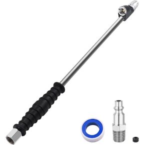 15-1/6" Extended Dual Head Air Chuck for Semi Trucks Dually Tires, 1/4" FNPT Heavy Duty Lock On Tire Inflate Chuck w/Quick Plug