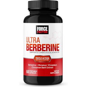 FORCE FACTOR Ultra Berberine Enhanced Absorption, Contains GlucoVantage Dihydroberberine & Chromium, 5X Better Absorption, Lasts 2X Longer, Easy on Digestion, No Preservatives, 60 Vegetable Capsules
