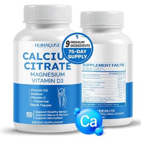 Calcium Citrate 1000mg Magnesium 200mg Vitamin D3 1000IU - Support Healthy Bones, Nerve & Muscle, Absorption - Made and Tested in The USA