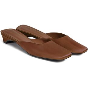 Coutgo Women's Mules Low Kitten Heels Closed Square Toe Slip On Backless Dress Shoes
