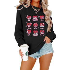 KIDDAD Valentine Sweatshirt Women Book Lover Gift Shirts Cute Heart Graphic Read Book Pullover Top Teacher Long Sleeve Blouse