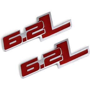 2PCS 6.2L Emblem Badge, 6.2L Engine Side Rear Tailgate Trunk Sticker Decals, 6.2L 3D Hood Fender Emblem Badge Nameplate for Chevy Camaro Silverado Ford Raptor F150 Dodge Challenger - Black/Silver