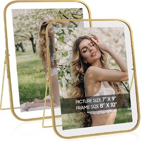 8x10 Gold Floating Frame Set of 2, Round-Edges Vintage Brass Glass Floating Picture Frames, Fit for 7x9, 6x8, 5x7 Photos Tabletop Display