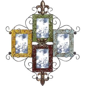 Deco 79 Metal Scroll 4 Slot Wall Photo Frame, 21" x 1" x 24", Multi Colored