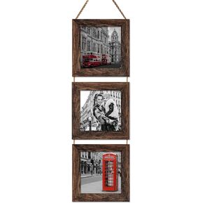 5x5 Picture Frame, Wall Hanging Picture Frames Collage with 3 Opening Frames, Picture Frames Collage Wall Decor Rustic Brown