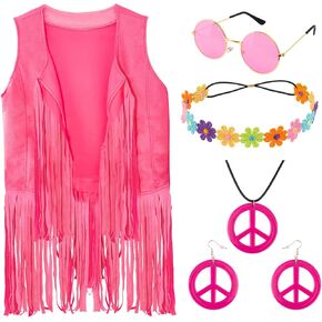 Coppthinktu 6PCS Hippie Clothes for Women 60s 70s Outfits Costumes Woman Disco Hippie Costume Fringe Vest Cowgirl Tops