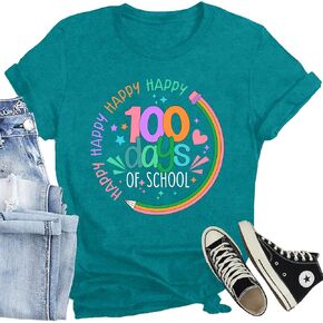 Happy 100 Days of School Shirt Women Teacher Letter Printed T-Shirt Elementary Teachers Tee Tops