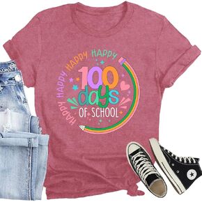 Happy 100 Days of School Shirt Women Teacher Letter Printed T-Shirt Elementary Teachers Tee Tops in Kuwait