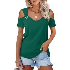 Minetom Women's Cold Shoulder Tops Short Sleeve V Neck T Shirts Basic Summer Tees