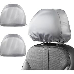 Headrest Covers for Car Satin Soft Car Headrest Covers 2pcs Adjustable and Flexible for Hair Protection Universal for Auto Cars Trucks Silver Easy to Install and Remove
