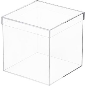 Clear Square Acrylic Boxes, Acrylic Cube Containers with Lid, Plastic Storage Boxes 8 x 8 x 3.93 Inches for Candy, Cookies, Coins, Tea, Cosmetics, Jewelry and Trinkets