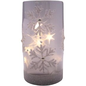 Wowser LED Snowflake Glass Hurricane Lite, Festive Tabletop Christmas Light, 6 Inches High