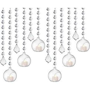 56 Pcs 3.15'' Hanging Glass Tealight Holder with Clear K9 Crystal Garland Strands and Maple Leaf Pendants Globe Plant Terrariums Glass Orbs for Wedding Party and Valentine's Day Decoration