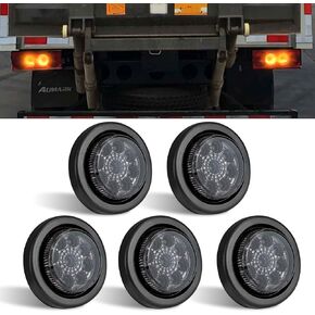 Voilamart 5PCS 2" Amber Round Trailer Light for RV Trucks, Smoke/Amber 2 Clearance Round LED Marker Lights 9 LEDs Reflector Flush Mount Grommet Waterproof