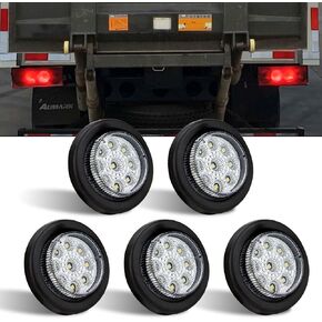 Voilamart 5 قطع 2 بوصة ضوء مقطورة دائري كهرماني لشاحنات RV، دخان/كهرمان 2 مصابيح LED دائرية شفافة 9 مصابيح LED عاكسة للتركيب على حلقة مقاومة للماء in Kuwait