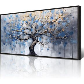 Wapluam Black Framed Canvas Wall Decorations For Living Room Wall Art For Bedroom Abstract Office Blue Tree Scenery Wall Pictures Modern Home Decor Stretched And Framed Ready To Hang Room Artwork