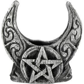 Pewter Mini Crescent Moon Pentacle Chime Candle Holder