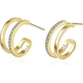 Split Half Hoop Earrings For Women Girls Dainty Cubic Zirconia Hypoallergenic Cuff Tiny Studs Earrings In Silver Gold