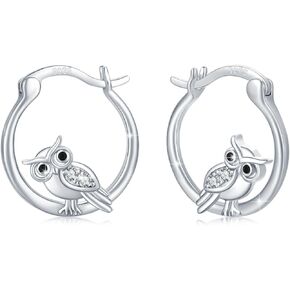 925 Sterling Silver Owl Hoop Earrings for Women Small Owl Hoop Earrings Cute Owl Animal Jewelry Birthday Christmas Gifts