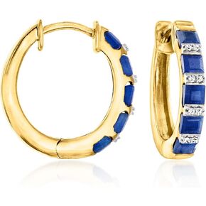 Ross-Simons 2.80 ct. t.w. Sapphire Hoop Earrings With Diamond Accents in 18kt Gold Over Sterling