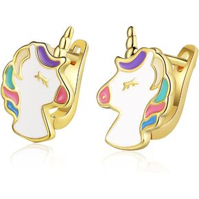 Colorful Horse Small Huggie Hoop Earrings for Women Cute Animals Click Top Leverback 14k Gold Plated Studs Hypoallergenic Little Hoops for Daughter Granddaughter Bff Birthday Party Xmas