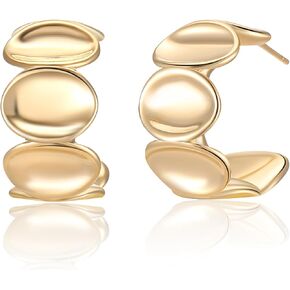 14K Gold Plated Hoop Earrings for Women, Trendy Chunky Gold Hoop Earrings Cuff Lightweight Hypoallergenic Jewelry for Her (Hoop A)