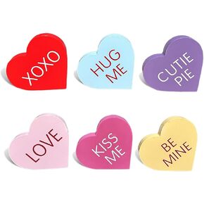 Valentine's Day Decor Heart Table Decorations Sign, 6 Pcs Valentines Day Wooden Tiered Tray Decor, Romantic Classic Valentines Day Table Centerpieces for Home Table Valentines Day Gifts