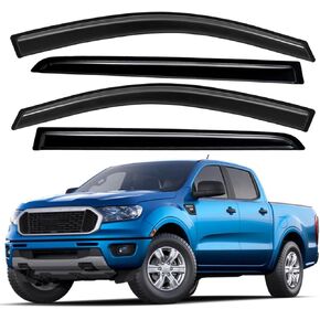 Lightronic WV94387 Outside-Mount Side Window Deflectors & Visors Rain Guard, Dark Smoke, 4-Pieces Set, Fits 2019-2024 Ford Ranger SuperCrew