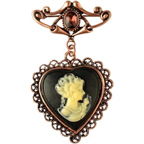 Antique Victorian Cameo Heart Brooch Pin for Women Girls Dangling Love Hearted Lady Beauty Portrait Charm Rhinestone Lapel Brooches Pins Corsage for Wedding Party Dress Suit Backpacks Vintage Jewelry Gifts Clothing Accessories