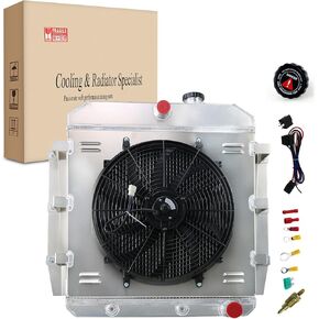 4 Row Radiator for 1955-1959 Chevy GMC Pickup Truck 3400 3600 3800 1956 1957 1958 55-59 56 57 58 V8 All Aluminum Radiators, with Shroud Fan & Relay 4 Row Radiator + Fan Shroud + Relay