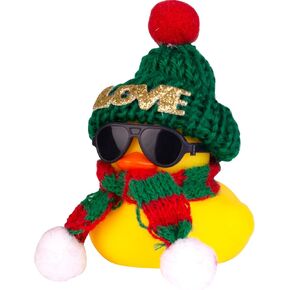 Car Rubber Duck, Cute Winter Duck Car Dashboard Decorations for Car Ornaments Accessories with Mini Hat, Sunglasses, and Scarf(B7)